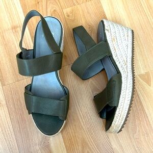 Eileen Fisher Olive Green Wedge Sandals